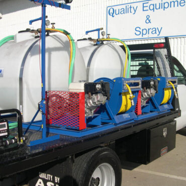 Dual 200 Gallon Tank Sprayer with 2 pumps, 2 motors, 2 reels.